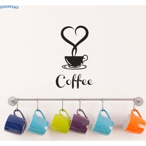 ZOOYOO Creative Design Coffee Cup Heart Wall Stickers DIY Art Vinyl Kitchen Restaurant Pub Decor Room Decoration Wall Decals