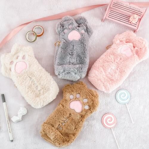 Sandro ins fluffy cat claw pencil bag simple female student Sen Department lovely super cute fluffy pencil case