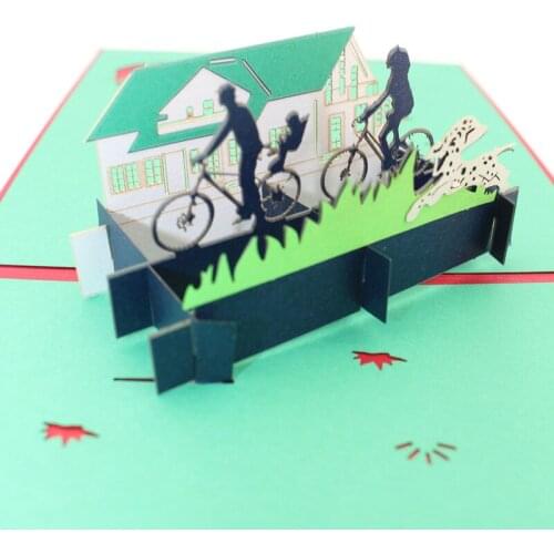 3D Handmade Three Bicycling Family Dad Mom Kids Paper Blessing Greeting Card Fathers Day Mothers Day Thanksgiving Day Gift