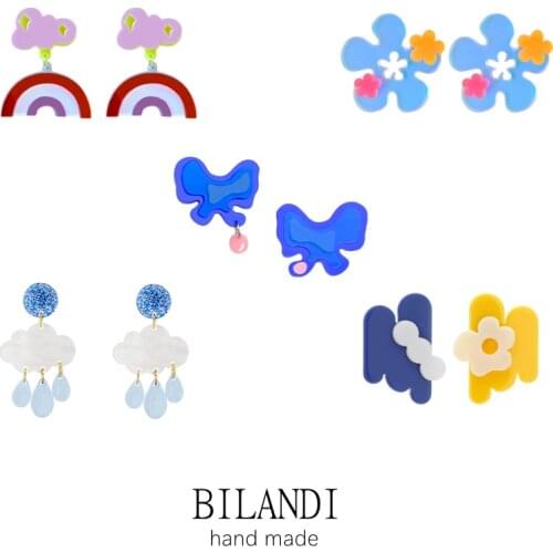 Bilandi Modern Jewelry Acrylic Drop Earrings Sweet Design Flower Bowknot Rainbow Geometric Acetate Drop Earrings For Women Gifts