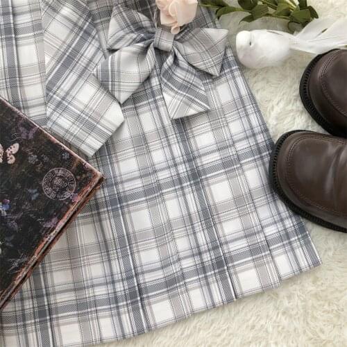 Arc Light Original Design Grey Plaid Checks Pleated Skirt Good Quality Sharp Pleats Preppy Style & Necktie/Neckbow
