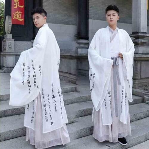 Hanfu Men/Women Chinese Traditional Embroidery Clothes Couples Cosplay Costume Hanfu White&Gray Sets For Men/Women Plus Size 3XL