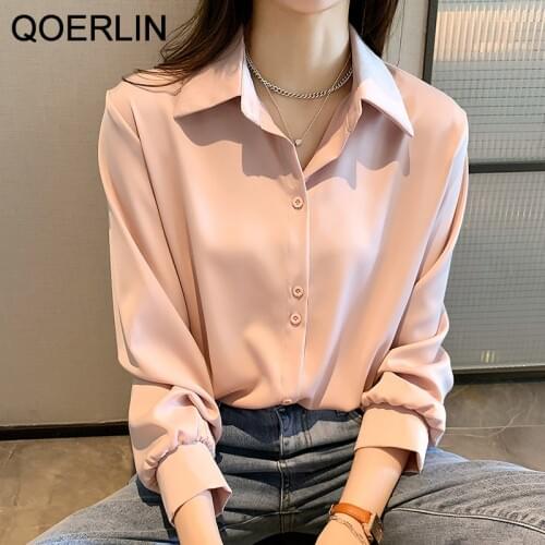 QOERLIN 4XL OL Style Chiffon Blouse Women Plus Size Long Sleeve Elegant Tops Shirt Solid Long Sleeve Korean Loose Blouses Blusas