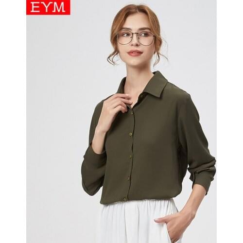 2021 Autumn New Womens Chiffon Shirt Simple Blouses and Tops Female Loose Solid Color Long Sleeve Casual Shirts Lady Clothes