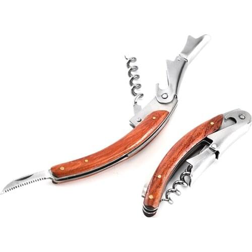 100pcs/lot Wood Handle Professional Wine Opener Multifunction Portable Screw Corkscrew Wine Bottle Opener Cook Tools