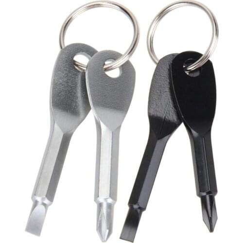 2Pcs Stainless Steel Multi Tools Key Ring EDC Screwdriver Set Pocket Outdoor Tool Set Multitool Keychain Sliver Black Keychain
