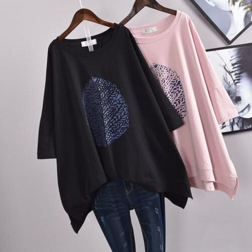 2020 Summer Loose Plus Size Short Sleeve Women T Shirts Korea Casual Print T-shirt Plus Size Pink Blue Black White T Shir
