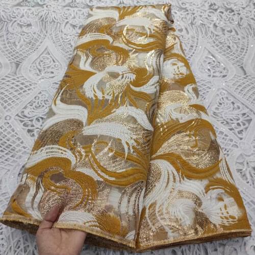 2021 Latest Gold White African Jacquard Lace Fabric French Lace Embroidery Nigerian Brocade Lace Fabric For Wedding Dress VH4962