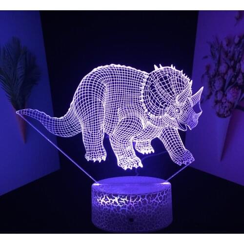 3D LED Lamp Dinosaur SeriesTriceratops Acrylic Light Guide Plate for Home Bedroom Table DecorationTouch Switch Night Light