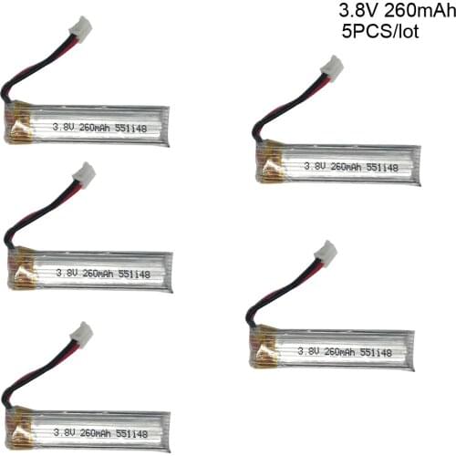5PCS/lot 3.8V 260mAh 45C/90C 1S Lipo Battery for US65 UK65 QX65 for UR65 Mobula7 Drone RC Quadcopter PH2.0 Plug 3.8 V