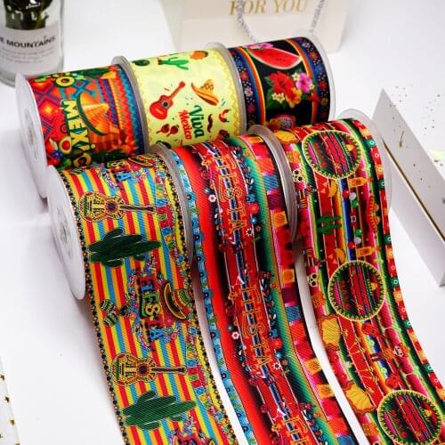 DIY Cartoon Mexican Style Printed Grosgrain Ribbon For Craft Supplies Sewing Accessories 5 Yards. 28476