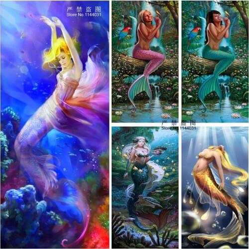 Diamond Mosaics Embroidery Sea Creatures DIY 5D Diamond Painting Mermaid Needlework Cross Stitch Full Rhinestones Painting Girl