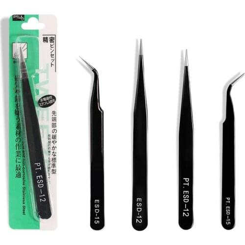 Anti-static High-precision Tweezers Straight and Curved Nail Manicure Tool DIY Nail Tweezers Eyelash Stainless Steel Repair