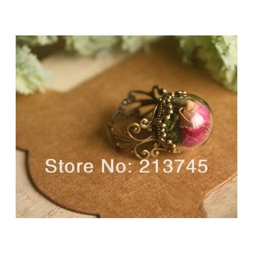Free ship!!! charm 50sets/lot half 15mm glass globe globe & bronze ring base set DIY glass cover vial pendant glass bottle