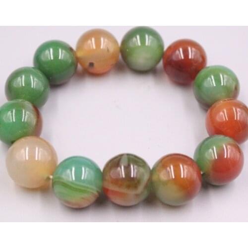 Grade A Colourful Agate Bracelet Width 16mm Round Bead Link Chain Diameter 55-60mm For Woman Man