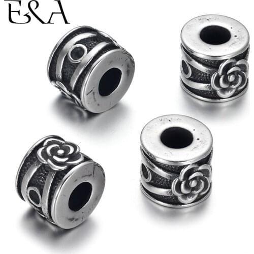 4pcs Stainless Steel Rose Flower Beads for 5mm Leather Cord Bracelet Making Metal Jewelry Accessories