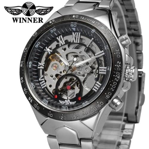 Mens Watch Skeleton Automatic Mechanical Watch Male Skeleton Wristwatch Stainless Steel Band Luxury Brand Gold Vintag Clock