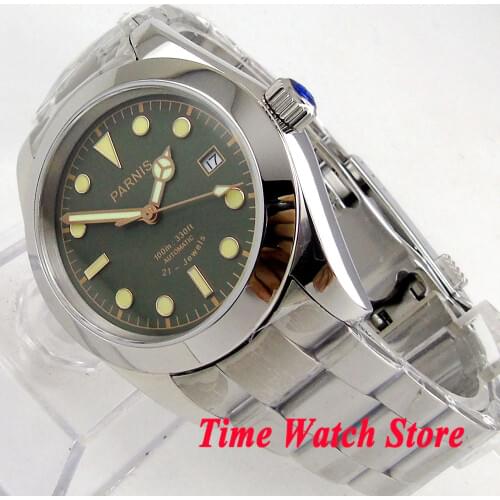 Solid Parnis 40mm mens watch green dial luminous sapphire glass MIYOTA 8215 Automatic movement wrist watch men 1034