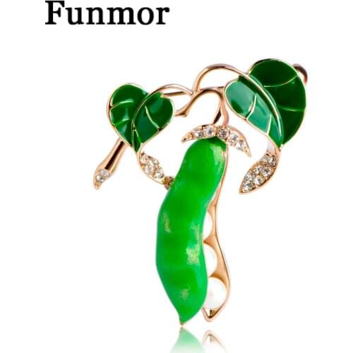 Funmor Enamel Esmalte Pea Brooch Gold-color Imitation Pearls Brooch Pins Statement Accessory Sweater Collar Beans Bijouterie