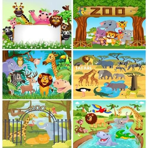 Children Kids Baby Birthday Photography Backdrops Cartoon Animals Zoo Photography Backgrounds For Photo Studio 20108YAXU-01