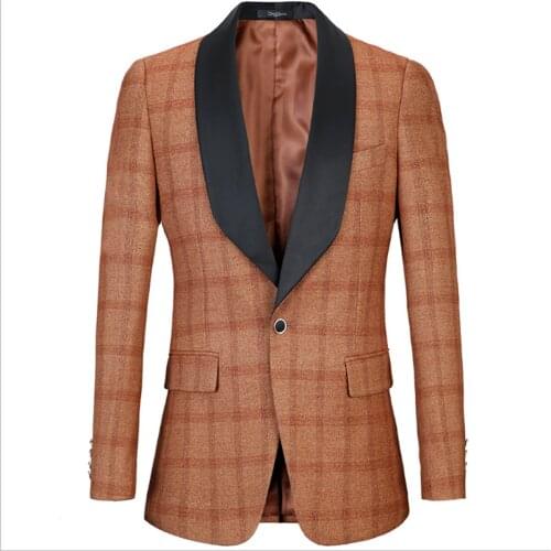 Classic Plaid Men Tuxedos Shawl Lapel One Button Slim Fit Check Blazer Business Party Prom Office Suits 1 Piece