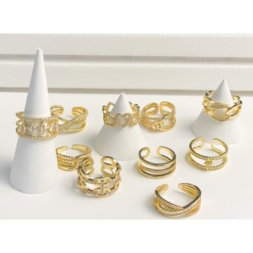 2021 European and American Double Stack Chain Rings Female Serial Love Rhinestone Shiny Ring for Women Girls Exaggerated Jewelry