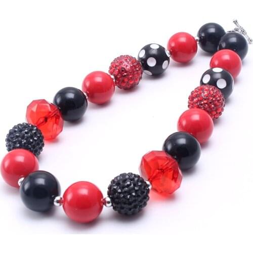 MHS.SUN Red/Black Color Beads Chunky Necklace For Child Kids Girls Bubblegum Necklace Fashion Handmade Jewelry For Party Gifts