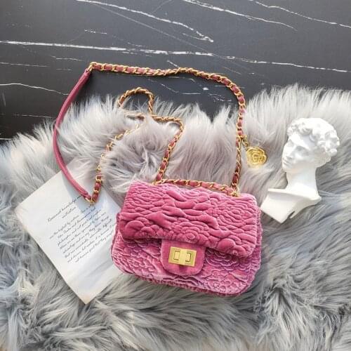 Fashion Velvet Crossbody Bags for Women Designer Embossing Shoulder Bags Luxury Chains Messenger Bag Lady Small Flap 2021 Winter