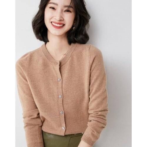 Fashion Cashmere Womens Sweater O-Neck Wool Cardigan Women Knitted Base Solid Color Cardigans Korean Version Loose Jacket Tops