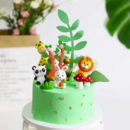Cartoon Animals Birthday Cake Topper Jungle Safari Party Cupcake Decor Cute Forest Loin Rabbit 1st Boy Birthday Cake Decor