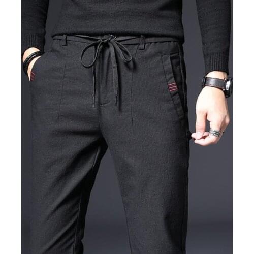 2020 new Autumn and winter Casual Pants Plus velvet Men Striped Micro Elastic Straight pants Plus Size 38
