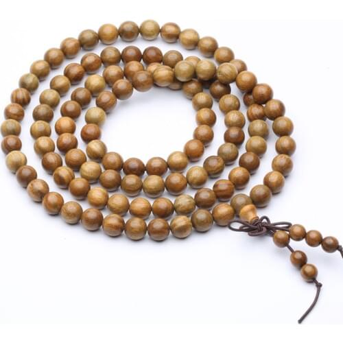 Natural Green Sandalwood Beads 0.8 0.6cm 108 Buddha Bracelets For Women Men Long Bangle Religion Buddha Gift Zen Jewelry