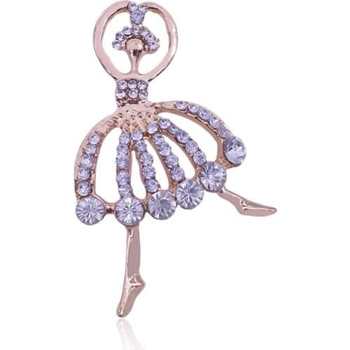 New Fashion Gold Crystal Dancing Girl Brooches For Women Rhinestone Brooch Pin Wedding Jewelry Girls Creative Party Gift Trinket