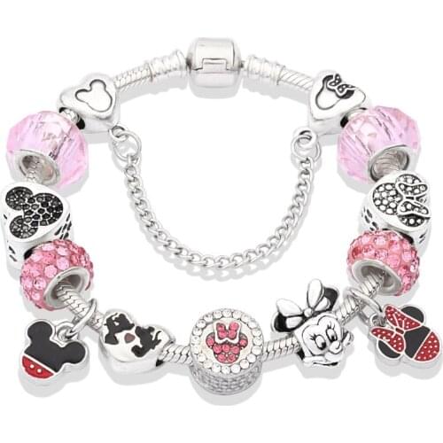 New hot)INS Cartoon Mickey Minnie Beads Charm Bracelets&Bangles For Women Kid Bracelets Charm Crystal Jewelry Bracelet BT200245