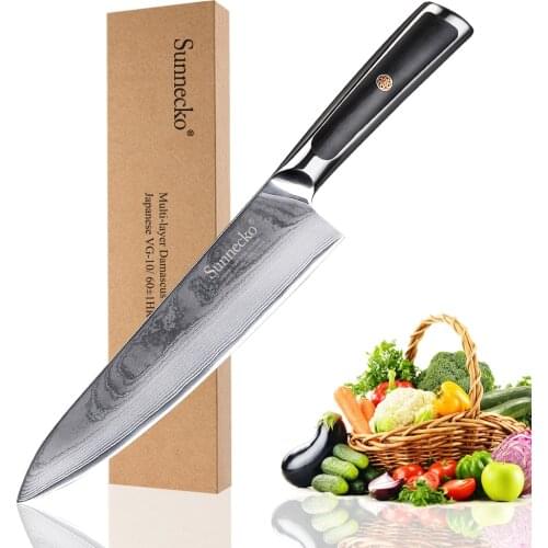 SUNNECKO 8'' Chef Knife Damascus Japanese VG10 Steel Blade Kitchen Knives G10 Handle Sharp Meat Fruit Cutting Tools