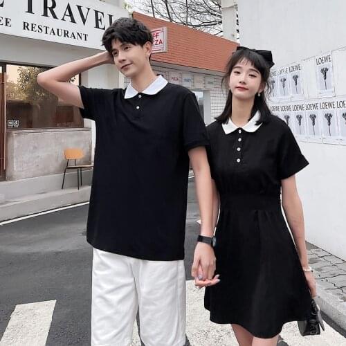 Couples wear waist dress short sleeves summer student class dress couples clothes couples clothing