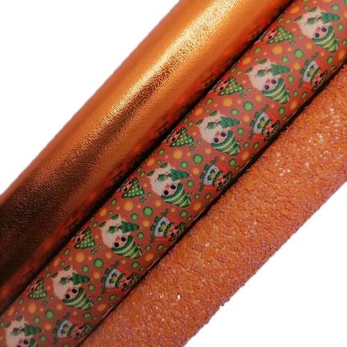 Orange Glitter leather, Stanta Claus Printed synthetic leather, Metallic Faux Leather Sheets For Bow A4 21x29CM KM667