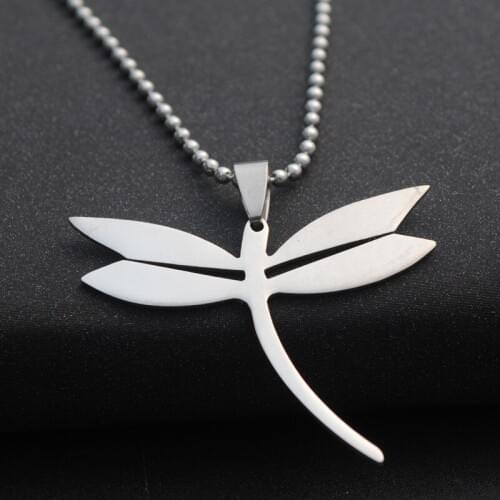 Stainless steel flying dragonfly charm pendant necklace small insect animal beneficial insect necklace dragonfly girl jewelry
