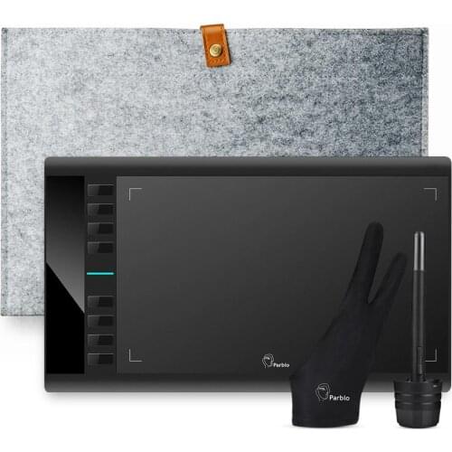 Parblo A610 V2 Graphic Tablet 8192 Level 10 x 6 Inches Large Active Area Tablet Battery-Free Pen with Cover Bag and Glove Set