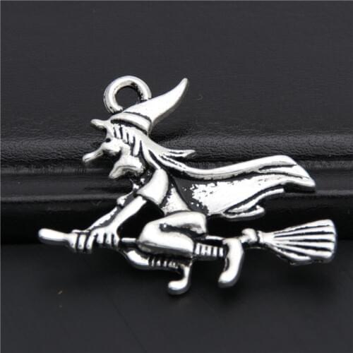 10pcs Silver Color Witch On Brromstick Charms Pendant Fit Halloween Jewelry For Diy Finding A2945