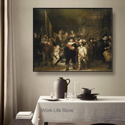 Figure Art Oil Wall Painting Canvas Poster The Night Watch By Rembrandt Reproduction Photo Print For Living Room Home Decoration