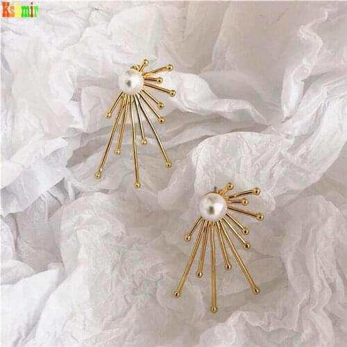 Kshmir Korean 2021 New Fireworks Pearl Geometric Irregular Ray Metal Spike Earring Ladies and Girls Party Jewelry Gift