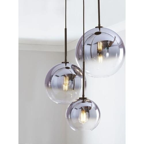 Loft Modern Hanging Lamp Silver Gold Glass Ball Pendant Light Dining Living Room Light Fixture