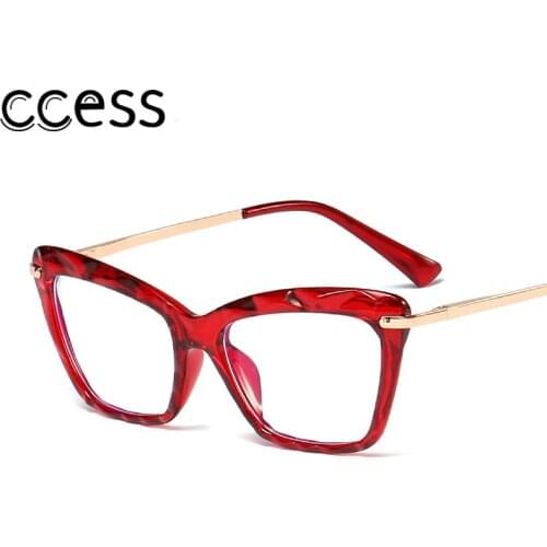 Vintage Red Cat Eye Sunglasses Metal Frames Anti-Radiation Eyewear Optical Computer Spectacle Crystal Faceted Glasses
