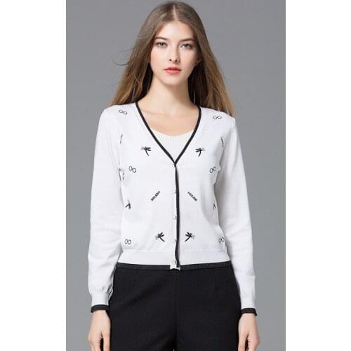 Sweater Women Nylon Real Sale Jumper Blusas De Inverno Feminina 2018 Autumn And Embroidery V Collar Knitwear Cardigan