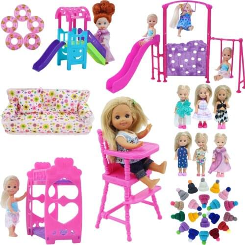 1 Set Doll Furniture 1:12 Mini Accessories for Kelly Doll Trolley Bunk Bed Slide Swing Doll Playground Toy Kids Play Dollhouse