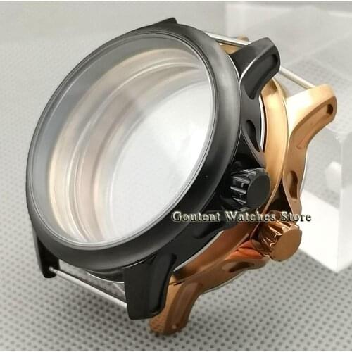 44mm Steel watch Case Black PVD/Bronze plated fit eta 6497/6498,seagull ST36 movement men watch