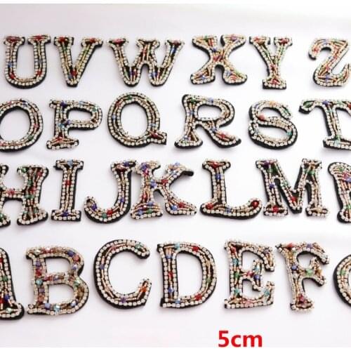A-Z 1PC Crystal English Alphabet Letter Mixed Embroidered Sew On Patch For Clothing Badge Paste For Clothes Bag Pants shoes