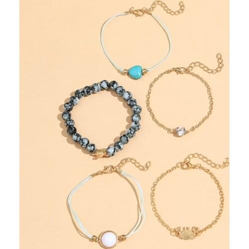 Aprilwell 5 PCs Bohemia Turquoise Tortoise Love Crab Beads Bracelets For Women Sets 2021 Jewelry Best Sister Accessories