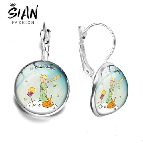 SIAN Little Prince And Fox Art Picture Dangle Earring Classic Anime Prince Print Glass Crystal Earring for Children Party Gifts